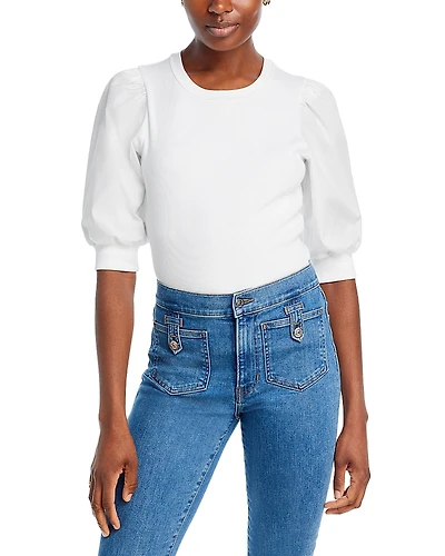 Veronica Beard Puff Sleeve Crewneck Cotton Tee