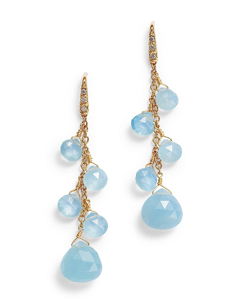 Marco Bicego 18K Yellow Gold Paradise Aquamarine & Diamond Chain Drop Earrings - Exclusive