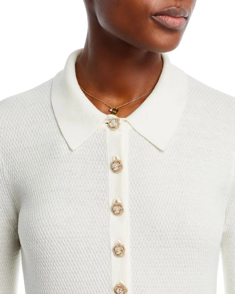 Sterling Jewel Button Collared Sweater