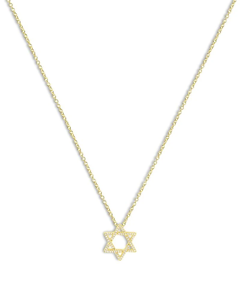 14K Gold Diamond Star of David Pendant Necklace
