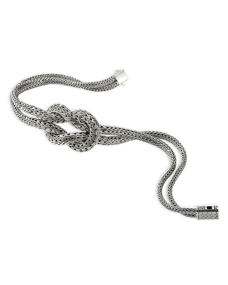 Sterling Silver Classic Chain Love Knot Double Strand Collar Necklace, 16"
