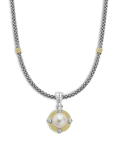 Lagos 18K Yellow Gold & Sterling Silver Luna Cultured Freshwater Pearl & Diamond Pendant Necklace