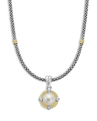 Lagos 18K Yellow Gold & Sterling Silver Luna Cultured Freshwater Pearl & Diamond Pendant Necklace