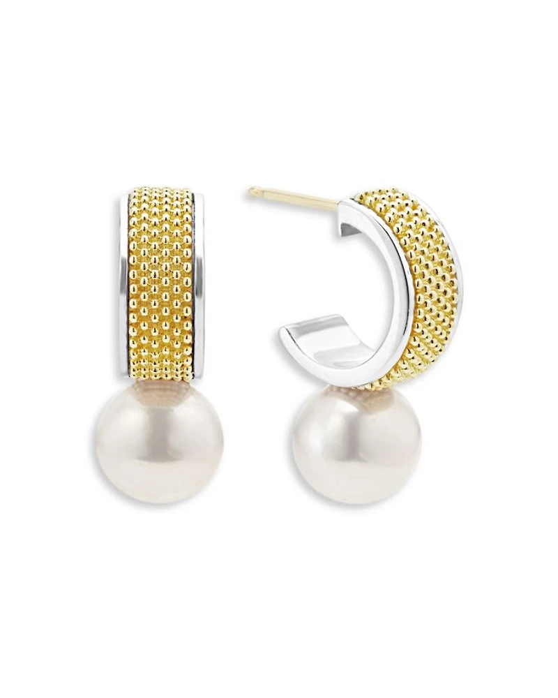 18K Yellow Gold & Sterling Silver Luna Cultured Freshwater Pearl Half Hoop Earrings