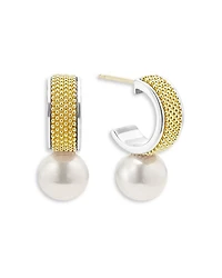 18K Yellow Gold & Sterling Silver Luna Cultured Freshwater Pearl Half Hoop Earrings