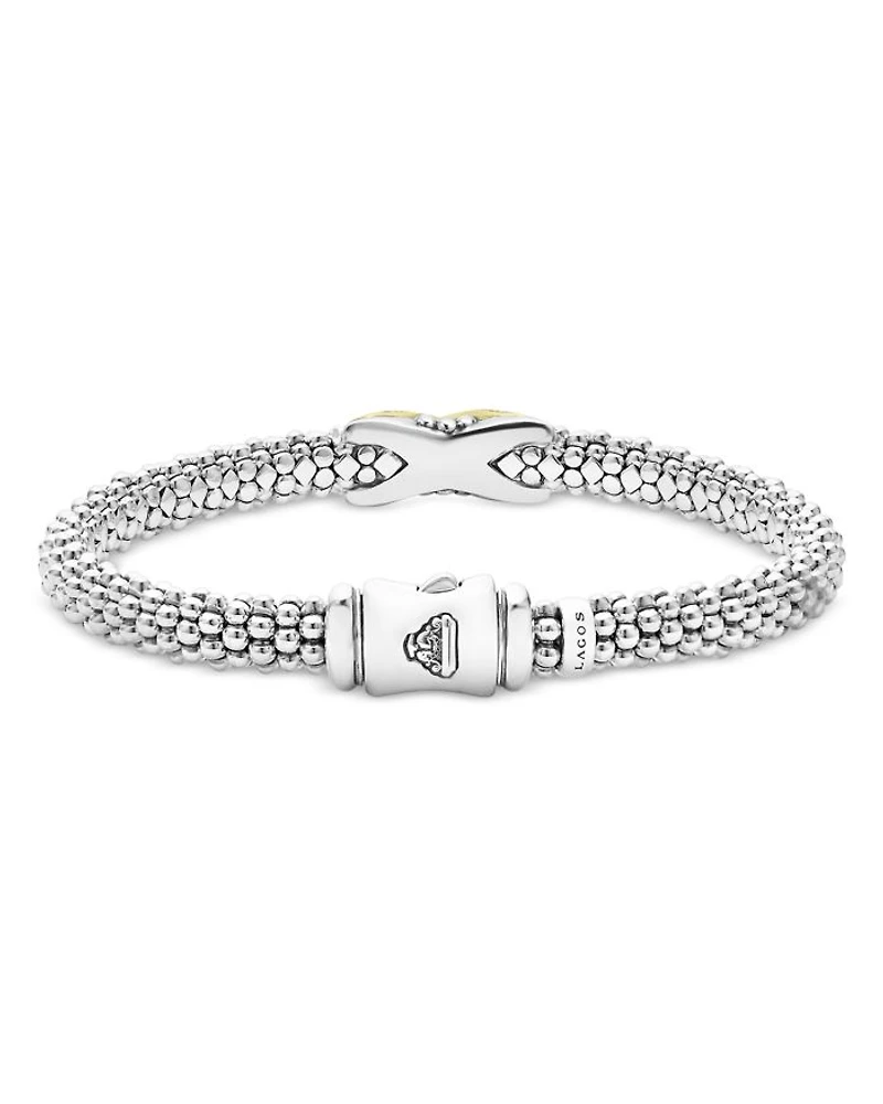 18K Yellow Gold & Sterling Silver Embrace Diamond Pavé X Caviar Bead Bracelet