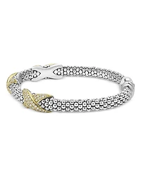 18K Yellow Gold & Sterling Silver Embrace Diamond Pavé X Station Caviar Bead Bracelet