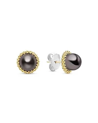 18K Yellow Gold & Sterling Silver Luna Tahitian Black Pearl Stud Earrings