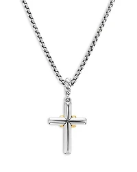 Petite Cross Necklace in Sterling Silver & 18K Yellow Gold with Diamonds, 17"