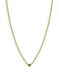 14K Yellow Gold Emerald Solitaire Chain Choker Necklace, 14-16"