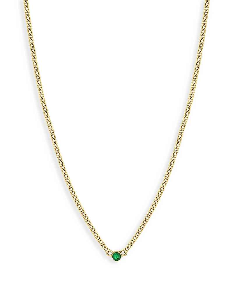 Zoe Chicco 14K Yellow Gold Emerald Solitaire Chain Choker Necklace, 14-16
