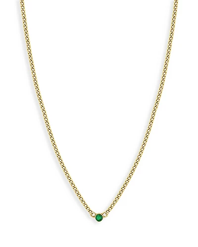 Zoe Chicco 14K Yellow Gold Emerald Solitaire Chain Choker Necklace, 14-16