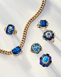 Turquoise, Onyx, Lapis Lazuli & Diamond Statement Ring in 14K Yellow Gold