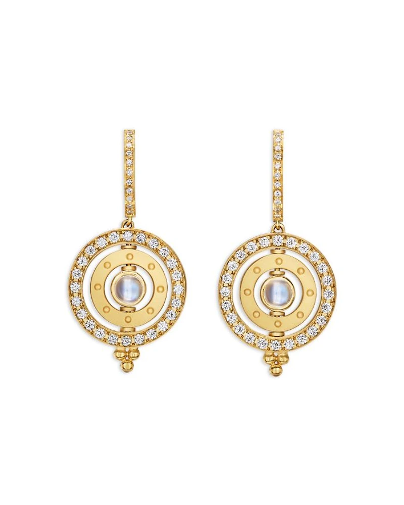 18K Yellow Gold FJ Blue Moonstone & Diamond Orbital Drop Earrings