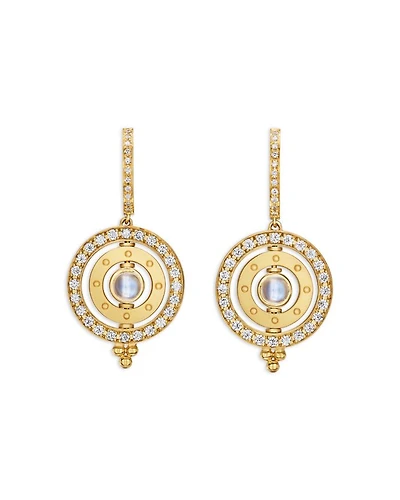18K Yellow Gold FJ Blue Moonstone & Diamond Orbital Drop Earrings