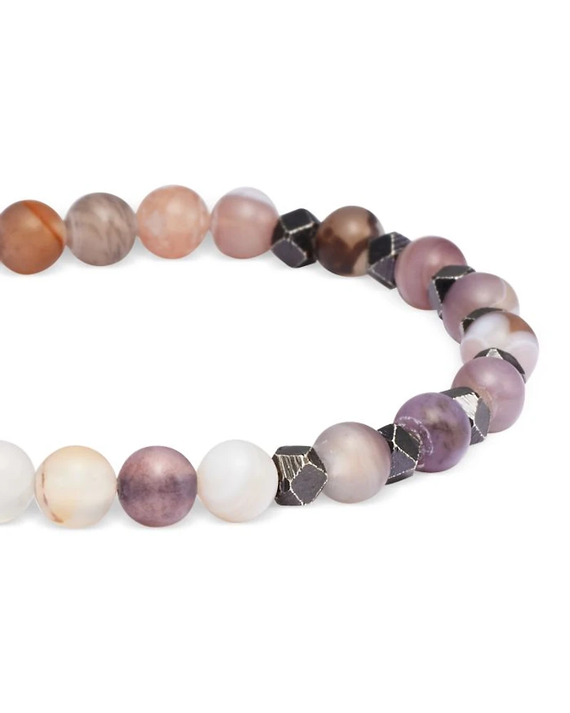 Matte Boswana Agate & Burnished Silver Beaded Bracelet