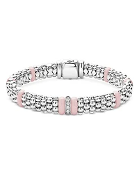 Sterling Silver Pink Caviar Diamond & Ceramic Bead Link Bracelet