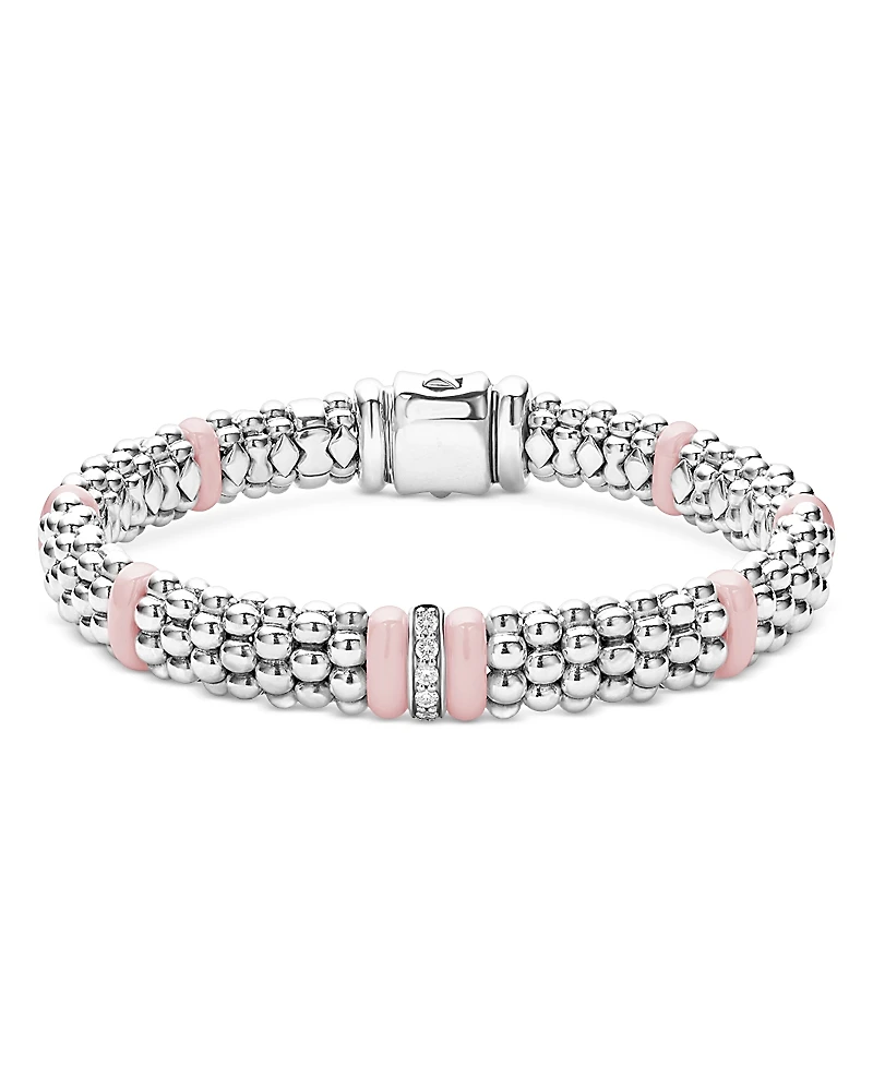 Lagos Sterling Silver Pink Caviar Diamond & Pink Ceramic Bead Link Bracelet