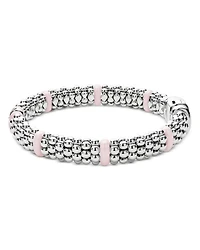 Sterling Silver Pink Caviar Diamond & Ceramic Bead Link Bracelet