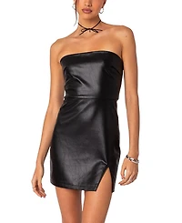 Edikted Moon Sign Faux Leather Mini Dress