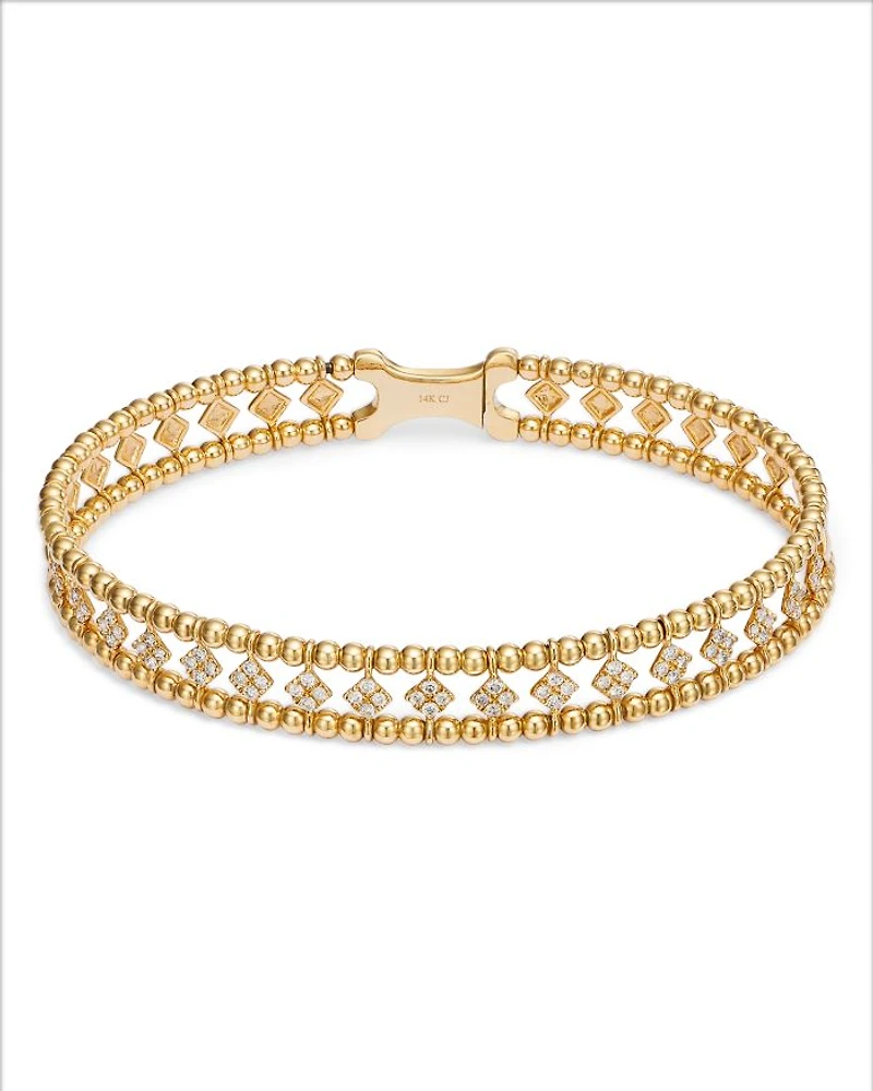 Diamond Openwork Bangle Bracelet in 14K Yellow Gold, 0.50 tcw