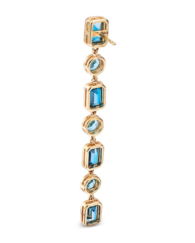 Blue Topaz Linear Drop Earrings in 14K Yellow Gold