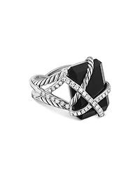 Cable Wrap Ring Sterling Silver with Black Onyx or Crystal & Diamonds, 0.60 tcw