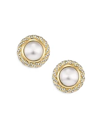 David Yurman 18K Yellow Gold Pearl South Sea White Pearl & Diamond Halo Button Stud Earrings