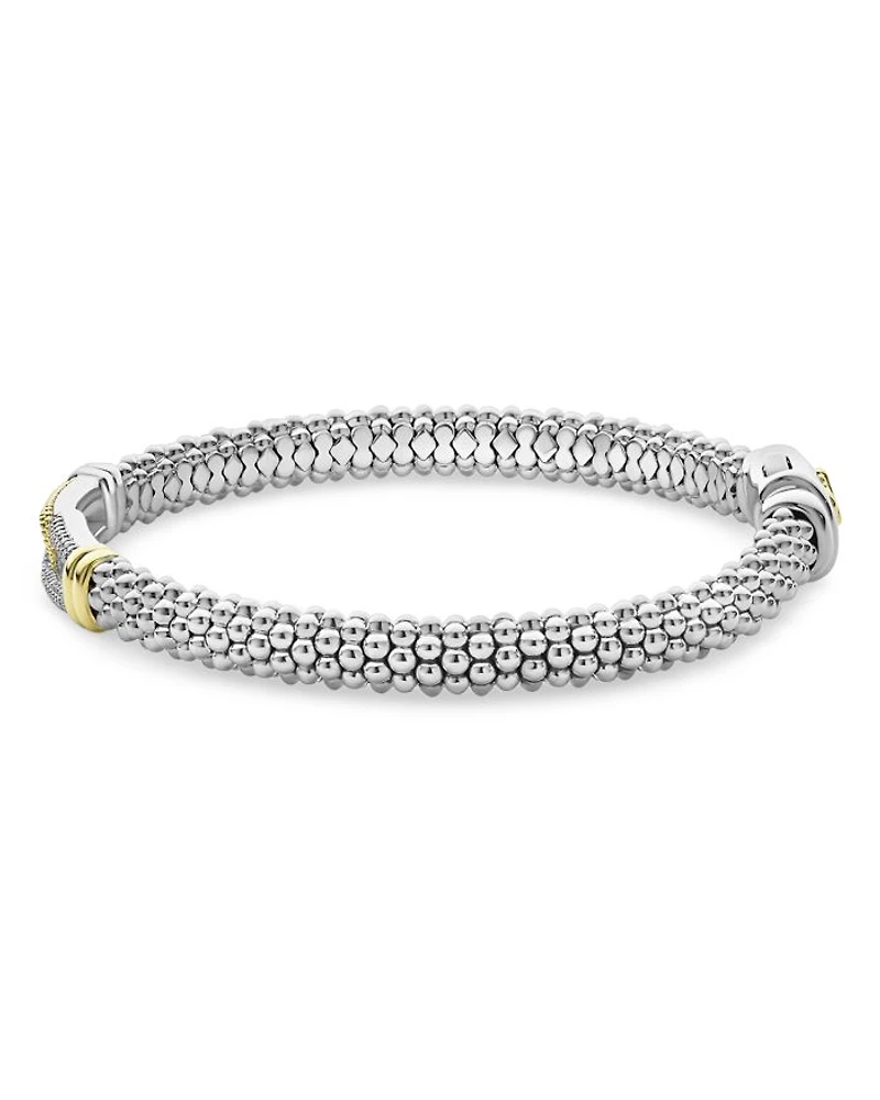 18K Yellow Gold & Sterling Silver Caviar Lux Diamond Interlocking Loop Bead Clip Bracelet - Exclusive