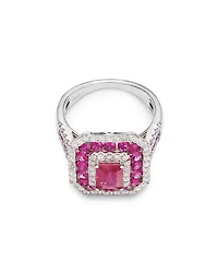 Ruby & Diamond Multi Halo Ring in 14K White Gold