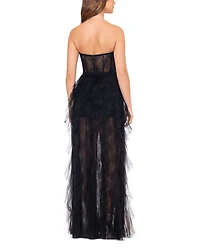 Strapless Lace Tulle Ruffle Gown - Exclusive