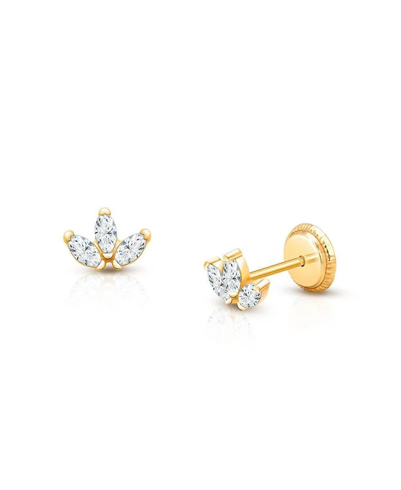 Children's 14K Gold Twinkling Trio Marquise Studs Girls' Screw Back Earrings