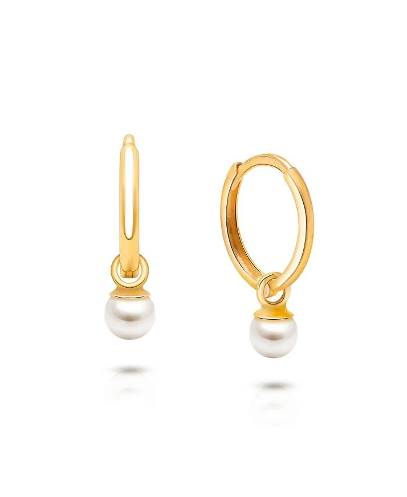 Girls' 14K Gold Pearl Drop Classic 11mm Huggie Hoop Earrings - Little Kid, Big Kid