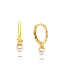Tiny Blessings Girls' 14K Gold Pearl Drop Classic 11mm Huggie Hoop Earrings - Little Kid, Big Kid
