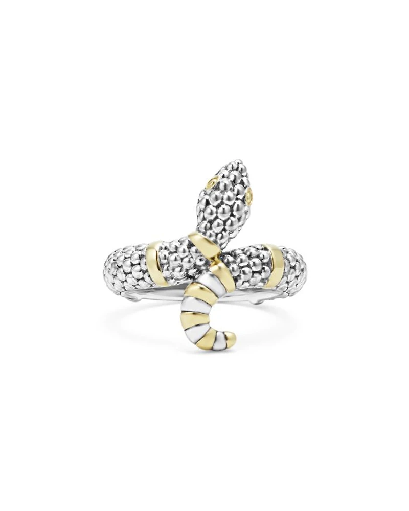 18K Yellow Gold & Sterling Silver Rare Wonders Caviar Bead Snake Ring