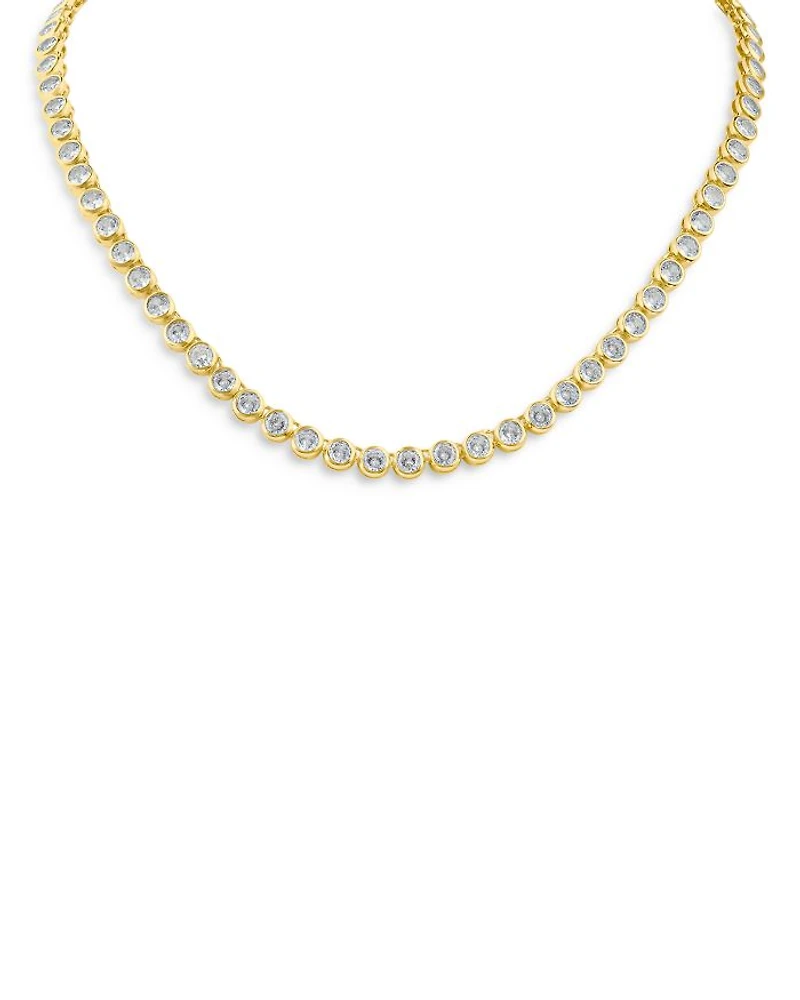 Round Bezel Set Tennis Necklace, 16"