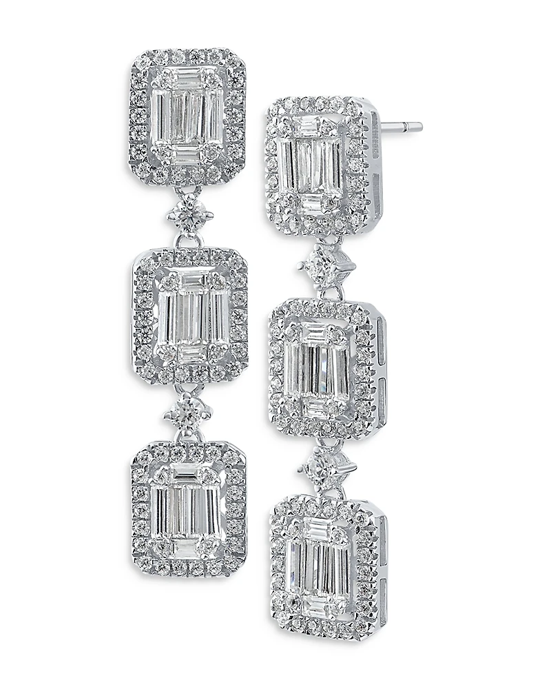 Cz By Kenneth Jay Lane Baguette Triple Tier Earrings