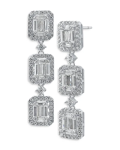 Cz By Kenneth Jay Lane Baguette Triple Tier Earrings
