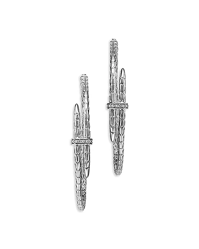 John Hardy Sterling Silver Diamond Spear Large Hoop Earrings