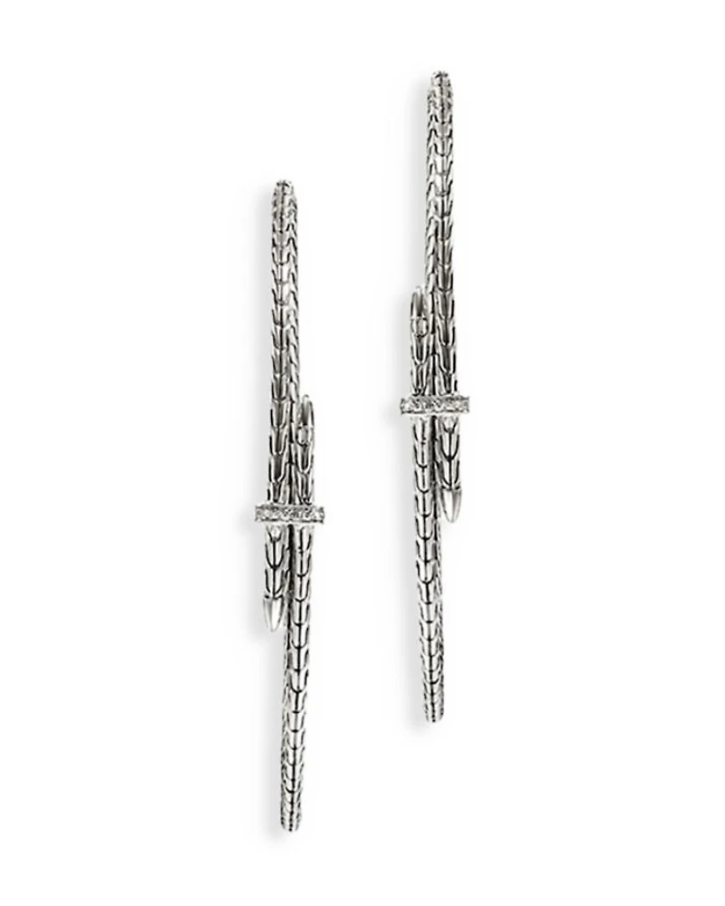 Sterling Silver Spear Diamond Bypass Hoop Earrings