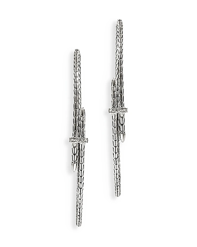John Hardy Sterling Silver Spear Diamond Bypass Hoop Earrings