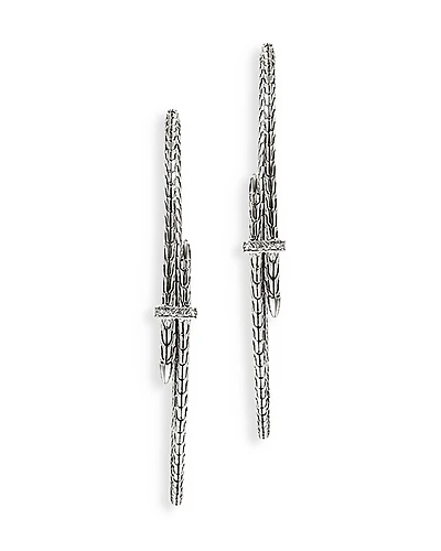 John Hardy Sterling Silver Spear Diamond Bypass Hoop Earrings