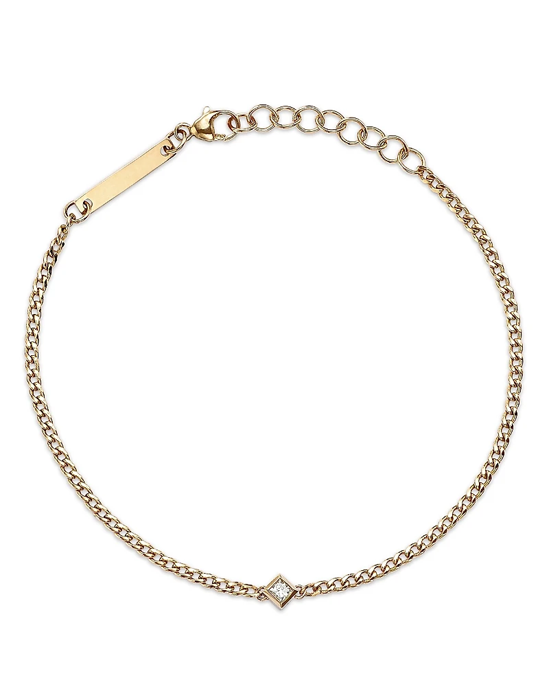 Zoe Chicco 14K Yellow Gold Princess Diamonds Diamond Solitaire Curb Chain Bracelet, 0.06 tcw