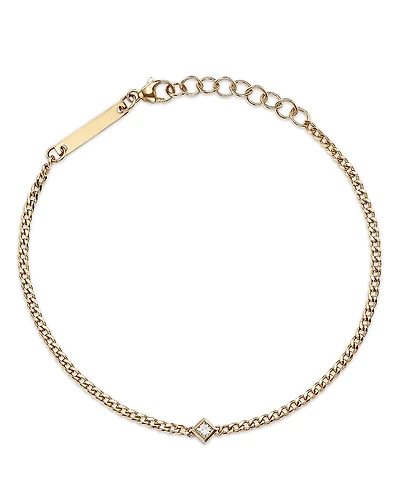 Zoe Chicco 14K Yellow Gold Princess Diamonds Diamond Solitaire Curb Chain Bracelet, 0.06 tcw
