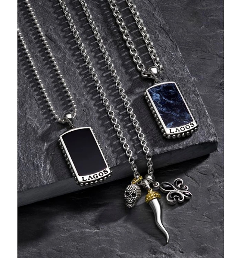 Men's Sterling Silver Anthem Black Agate Fleur-De-Lis Pendant - Exclusive