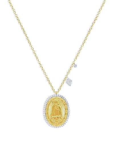 14K Yellow & White Gold Diamond Saint Guadalupe Pendant Necklace, 18"
