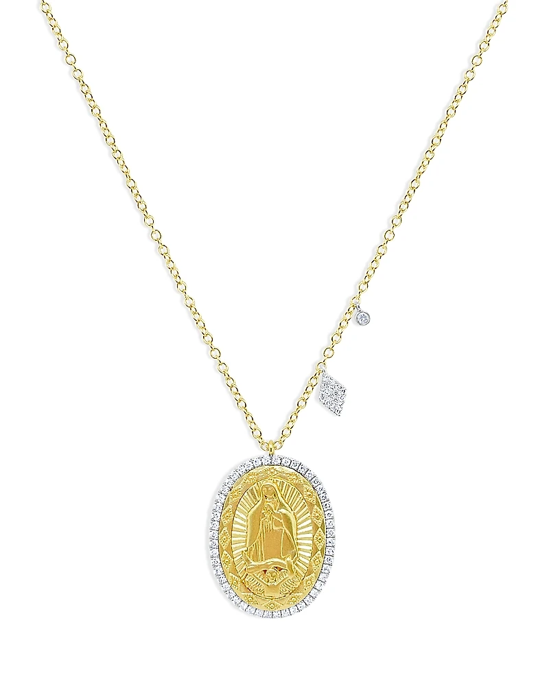 Meira T 14K Yellow & White Gold Diamond Saint Guadalupe Pendant Necklace, 18