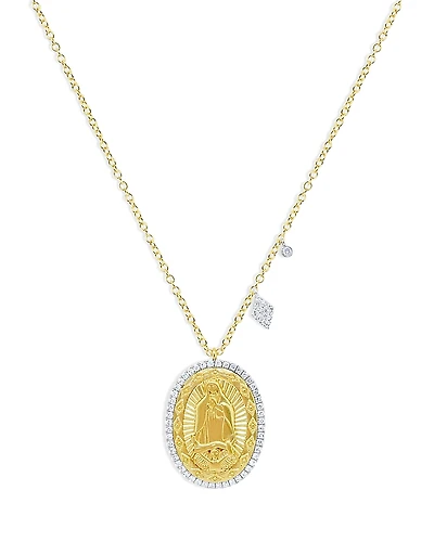 Meira T 14K Yellow & White Gold Diamond Saint Guadalupe Pendant Necklace, 18