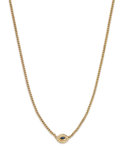 Zoe Chicco 14K Yellow Gold Curb Chain Marquise Blue Sapphire Halo Necklace, 16
