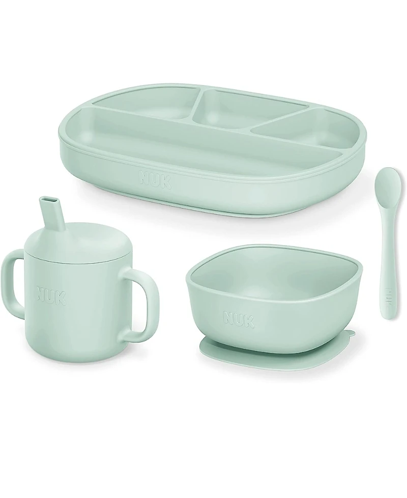 Nuk Unisex 4 Piece Silicone Tableware Set, Plate, Bowl, Cup and Spoon - 6 Months and Up